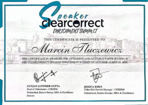 certyfikat uczestnictwa w speaker cleancorrect enrichment summit dr marcin tłuczewicz