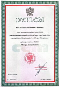 dyplom specjalizacja chirurgia stomatologiczna lek dent karolina kielska tłuczewicz